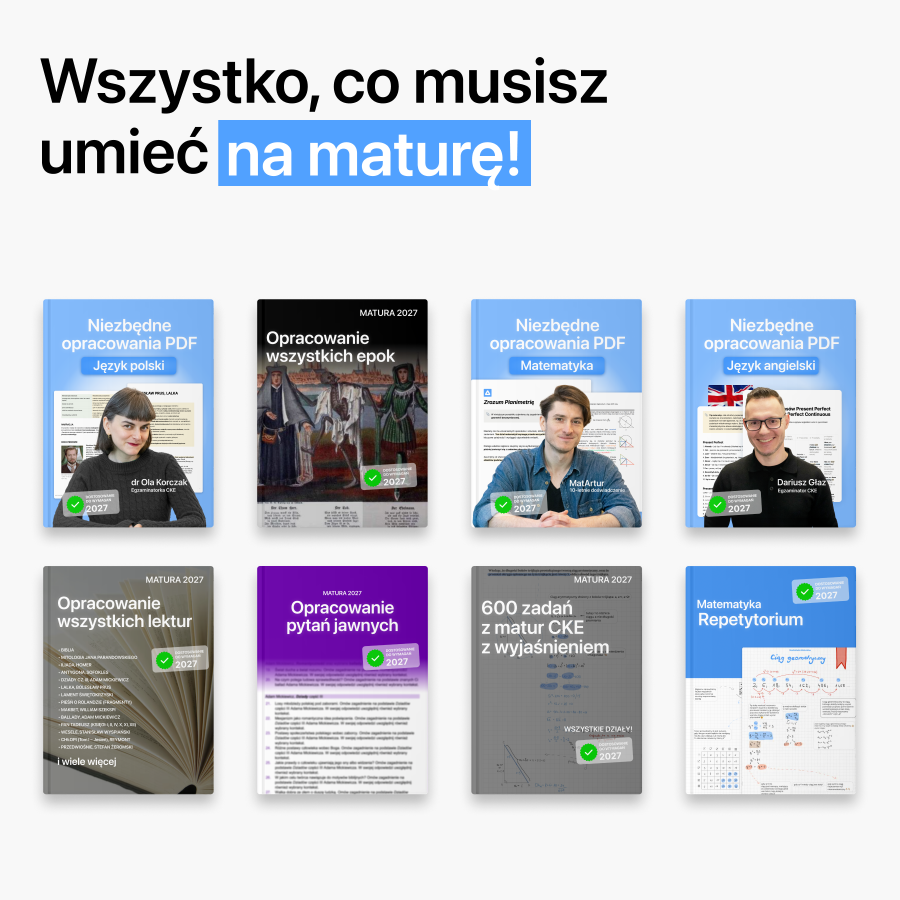 Zestaw opracowań na maturę 2027 - polski, matematyka, angielski (wersja pdf)
