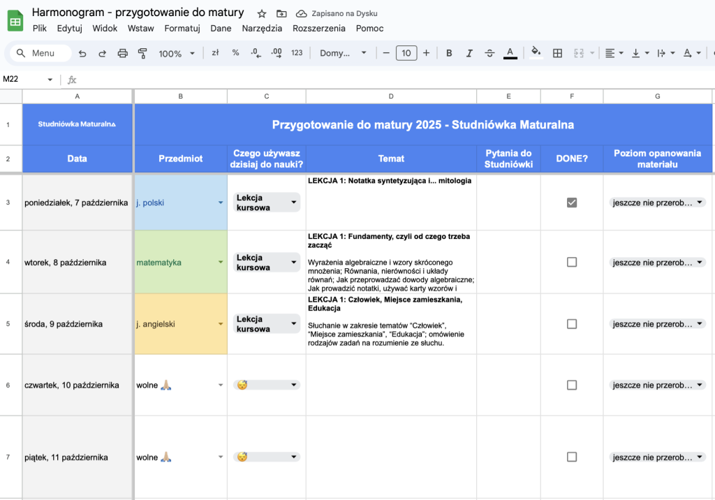 planowanie nauki do matury, kursy do matury 2025, jak zaplanować naukę do matury, harmonogram nauki do matury